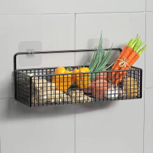 Metal Wall Basket Organizer for Kitchen and Bathroom Storage | Multipurpose Sundries Holder for Seasonings, Toiletries and Accessories