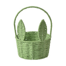 Handmade Easter Basket with Handle – Bunny Rattan Woven, Rabbit Ear Straw Wicker for Eggs, Picnics, Storage, Gift (Compatible with Easter)