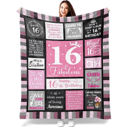 Sweet16Gifts για κορίτσια – Κουβέρτα γενεθλίων 60"x80", διακόσμηση και δώρα συμβατά με
