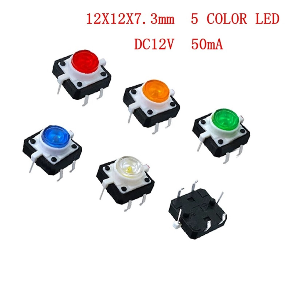 5Pcs 12X12x7.3 Tactile Push Button Switch Momentary Tact Led 5 Color 12X12x7.3mm 12*12*7.3Mm 12*12*7.3Mm - Blue 9193271231561