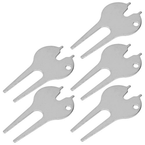 Golf Hole Maintenance Tools Divot Fork Metal Silver 5Pcs with Portable Design