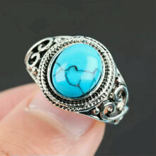 925 Silver Plated Turquoise Ring for Women Wedding Party Jewelry Rings SZ 6-13-Turquoise #11-10