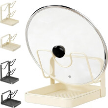 Leutsin Countertop Pot Lid Holder with Spoon Rest, Compatible with Stovetop – Beige, Single-Layer