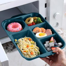 5-Compartment Divided Plates Tray for Meal Prep, Microwave and Dishwasher Safe Plastic Dinnerware for Family, Party, and Camping Use