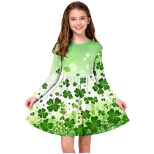 Girls St Patrick's Day Dress Long Sleeve Round Neck with Holiday Print Casual Festive Style for Ballet Practice