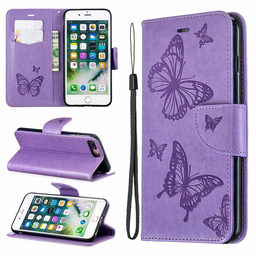 Embossed Butterfly Flip Pu Leather Stand Wallet Case Compatible With Iphone 8 Plus / 7 Plus Purple 9170372325146
