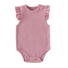 Baby Girls Ruffle Short Sleeve Bodysuit Girl One Piece Romper Toddler Girl Solid Color Jumpsuit Pink 3-6 Months