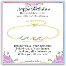 Silver Wave Bracelet Birthday Gift for Women – Compatible with 21st, 30th, 40th, 50th, 60th Celebrations