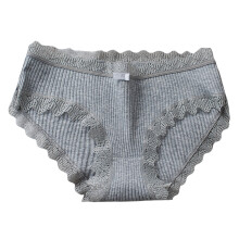 Women Sport Women's Cotton Underwear Soft Lace Lady Panties Ribbed Stretchy Mid-rise Panties Women's Sport Soft Lace Bottom Cotton Undergarments Grey
