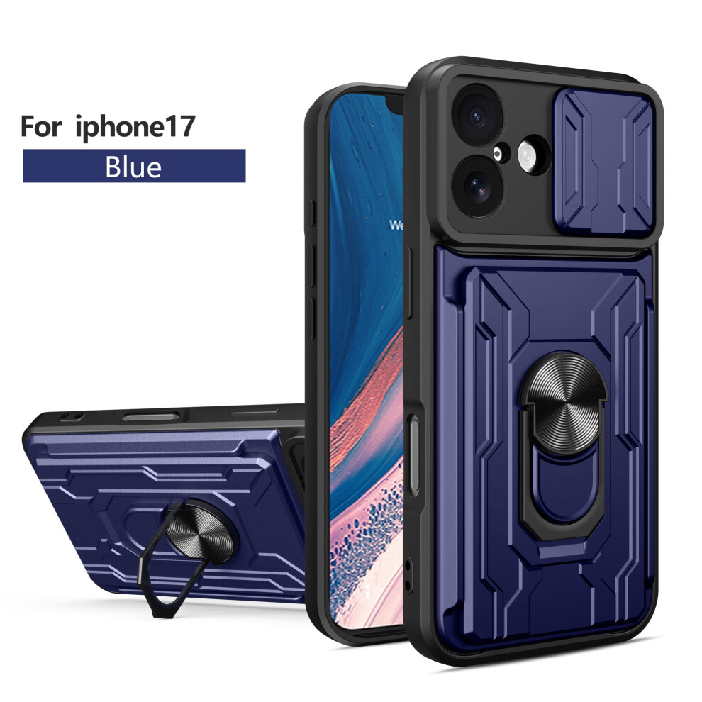 Iphone 17 Case With Card Holder And Slide Lens Cover Blue 9132278420585
