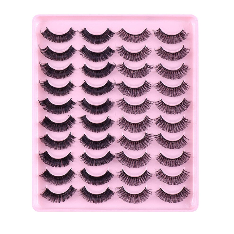 20 Pairs Natural Synthetic Russian Curl False Eyelashes | Volumizing Thick Lashes with Natural Curling Effect (B)