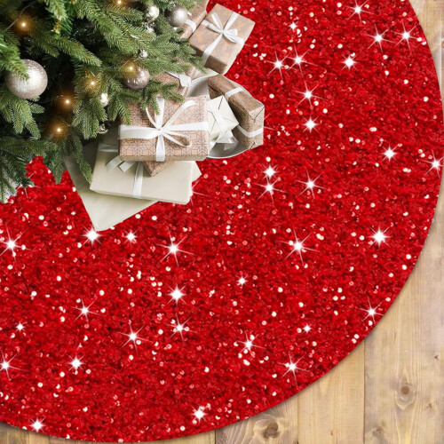 Sequins Christmas Tree Skirt 48x48 in Red