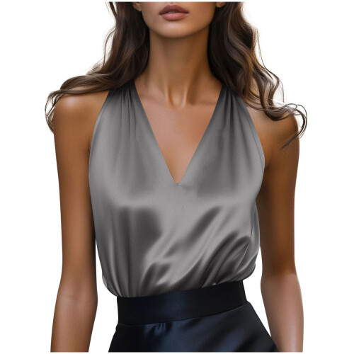 Ärmelloses Damen-Tanktop mit V-Ausschnitt, einfarbig