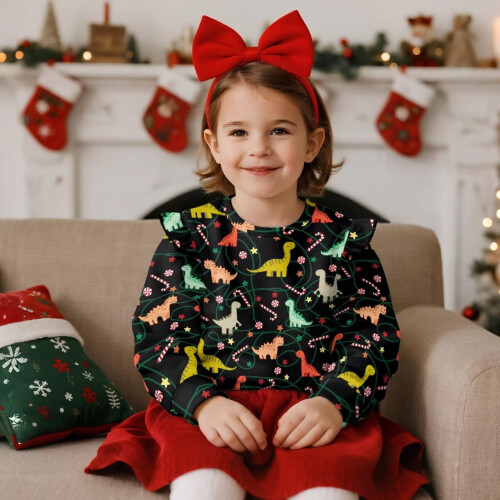 Kids Oversized Candy Dinosaur Sweatshirt Long Sleeve 2