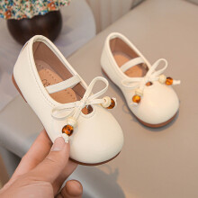 Chaussures plates à petit talon et nœud papillon pour petites filles de 1 à 1,5 ans, en cuir beige, marron et blanc. Idéales pour le printemps et