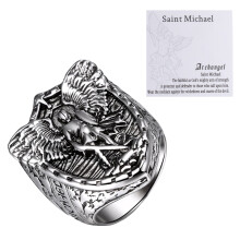 Siegelring mit Drachenflügeln des Erzengels Michael, christlicher Glaubensring aus Edelstahl