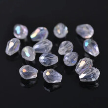 50 Stück 7 x 5 mm kleine, tropfenförmige, facettierte Kristallglasperlen (Großhandelspackung) - 103# Klar AB