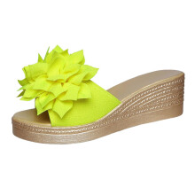 Women's Yellow Floral Peep-Toe Wedge Sandals PU 5.5cm Heel