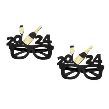 2St 2024 Party Bril Zwart Non-Woven Stof Lichtgewicht Feestaccessoire