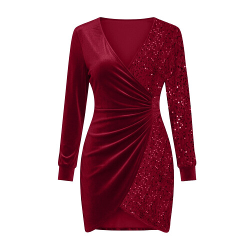 Women's Sequin Patchwork Dress Long Sleeve 2
