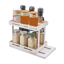 Pull Rotate Spice Rack 2-Tier, Milk White, 15cm, Durable & Large Capacity