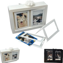 Rotating Photo Album Frame, 12-Card Holder with Hand Crank, Personalized Page-Turning Ornament for Table Decoration (White)