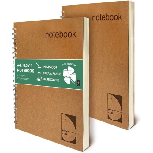 Lined Spiral Notebook A4 Hardcover 2-Pack