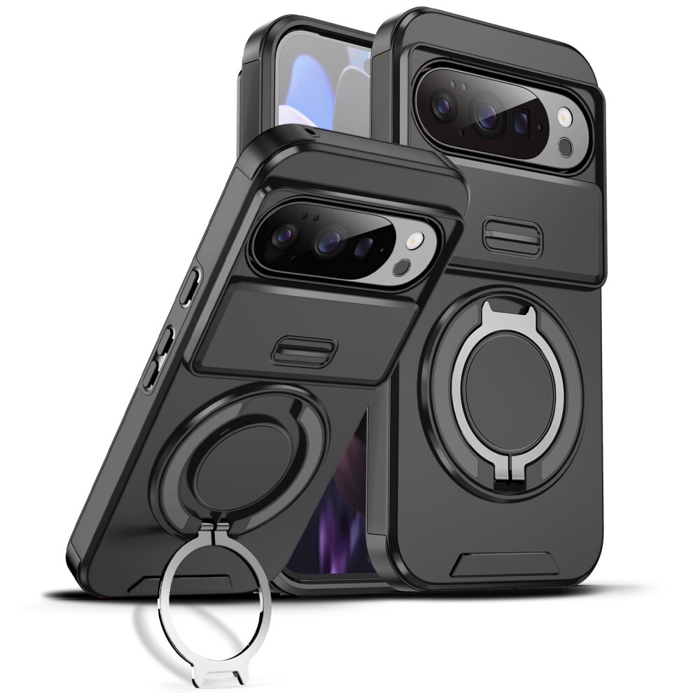 Google Pixel 10/10 Pro 2025 Case: Magsafe-Compatible, Ring Grip, Kickstand, Slide Camera Cover, Rugged Shockproof, Black 9170372322312