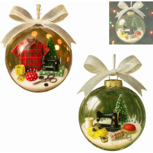 3.14" Vintage Snow Globe Christmas Tree Ornaments, Sewing-Themed Xmas Decor & Gift – Compatible with Quilter & Family Gifts