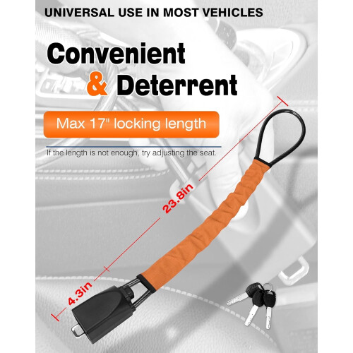 Anti Theft Steering Wheel Lock with 3 Keys, Orange, Key Lock Type 1