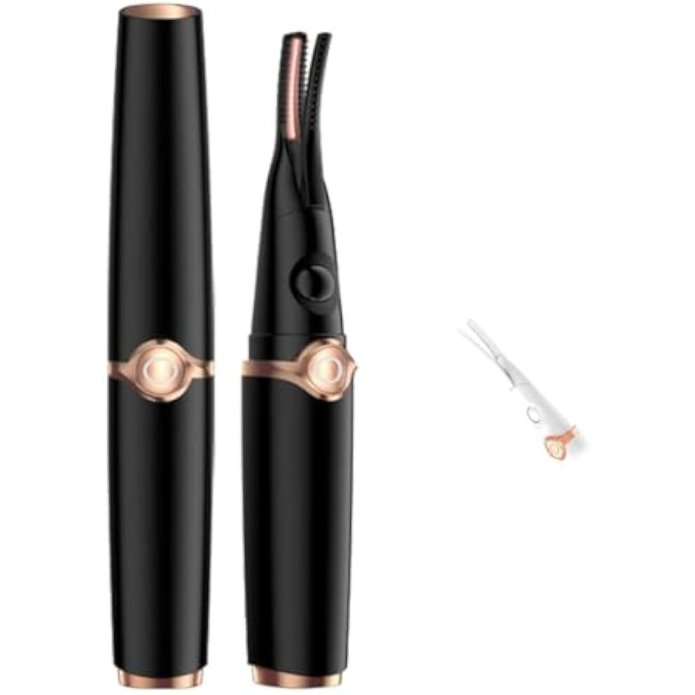 Black Riki Heated Eyelash Curler, Usb Rechargeable, 2-In-1 Clip-Type With 3 Temp Settings, Anti-Burn, 24H Hold (Black)