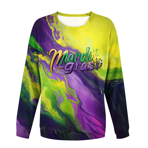 Women's Carnival Print Ribbed Knit Pullover Top Long Sleeve 2