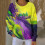 Women's Carnival Print Ribbed Knit Pullover Top Long Sleeve 4