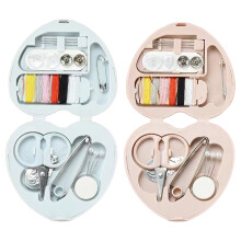 BEAMARKER Heart-Shaped Mini Sewing Kit – Portable Travel Box with Buttons, Pins, Scissors, Threads, Needles, Crochet Hooks – Pink, Compatible with