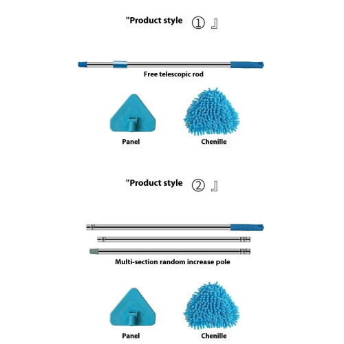 Rotatable Triangle Cleaning Mop with Replacement Heads, 180 Rotating, Extendable, Wet/Dry Microfiber, Compatible with Standard Handles 2