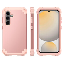Case for compatible with Samsung Galaxy S24 FE – 3-layer shockproof hybrid (hard plastic bumper + soft silicone) drop protection, Rosegold