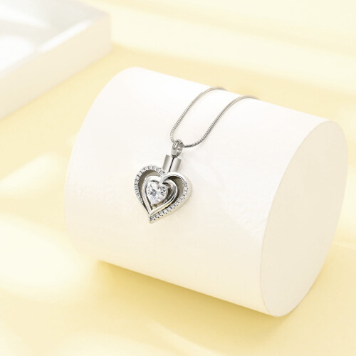 Heart-Shaped Cremation Necklace with Birthstone and 2
