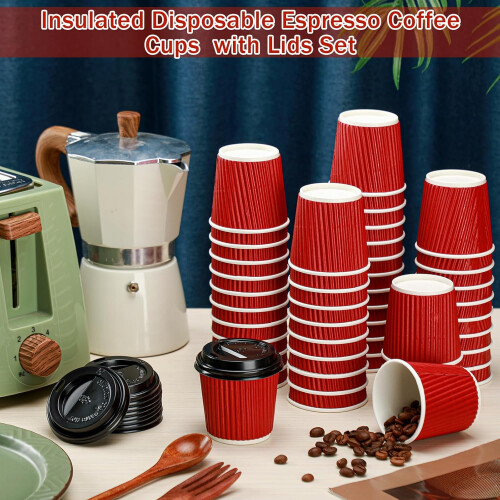 Espresso Cups with Lids 4 oz 50 pcs Ripple Insulated 2