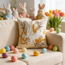 Housse de coussin brodée pour Pâques, décoration printanière pour canapé, articles de fête de Pâques, décoration saisonnière réutilisable