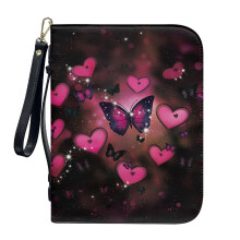 Heart Butterfly PU Leather Bible Cover for Women & Men – XL, Compatible with Standard Bibles, Detachable Wristlet Strap