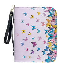 Colorful Butterfly PU Leather Bible Case w/ Detachable Wristlet Strap – Compatible with Standard Bibles