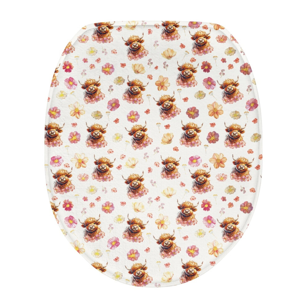 Highland Cow Flower Flannel Toilet Cover Â Fits Most Round & Elongated Toilets, Decorative Bathroom Accessory 9087558610234