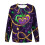 Women's Carnival Print Ribbed Knit Pullover Top Long Sleeve 7