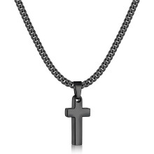 Black Necklace for Man, Cross Necklaces with 3.5mm Chain and Stainless Steel Cross Pendant, Cuban Chain 16-24 Inches