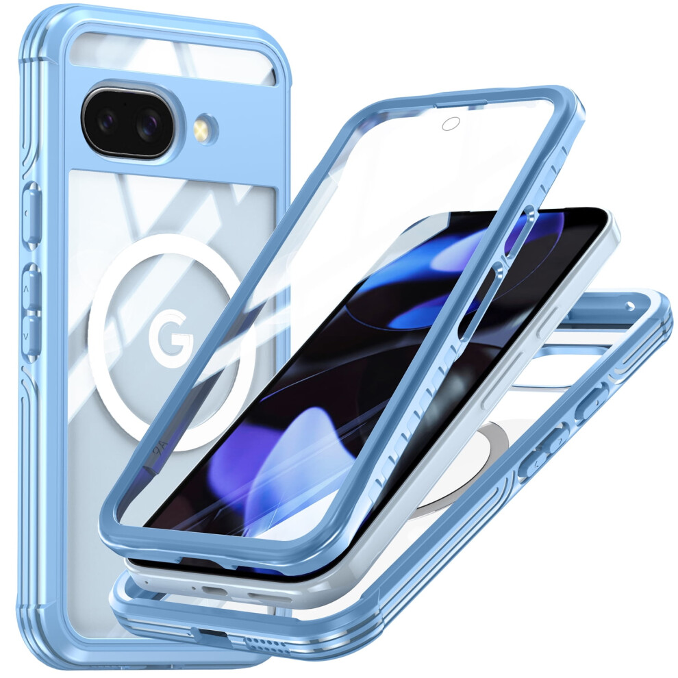 Military-Grade 360 Rugged Cover For Google Pixel 9A With Built-In Screen Protector, Magsafe-Compatible, Blue 9170372323357