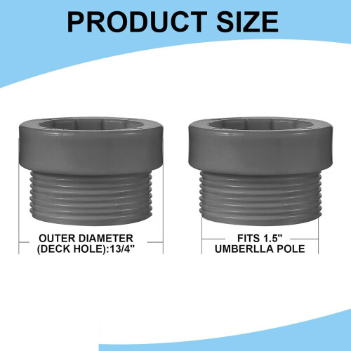 Umbrella Pole Stabilizer Sleeve – 1 3/4" Threaded Adapter for Pool & Patio Umbrellas – Durable Insert (Pool Deck Accessory) 1