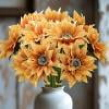 Bouquet de tournesols artificiels jaune vif 38 cm, fleurs artificielles réalistes pour la décoration de la maison et des mariages