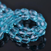 50 Stück 7 x 5 mm kleine, tropfenförmige, facettierte Kristallglasperlen (Großhandelspackung Nr. 121), beschichtetes Seeblau