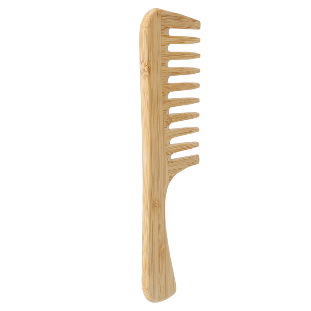 Unisex Bamboo Large Tooth Comb With Handle Anti Static For Curly Hair Detangling