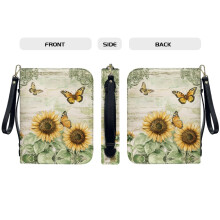 Daisy & Dragonfly PU Leather Bible Cover for Women/Men – Minimalist Sky Print, Detachable Wristlet Strap, Compatible with Standard Bibles